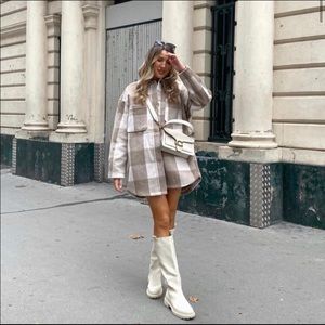 Plaid Long Shacket H&m H&M NWT Oversized Light Brown Plaid